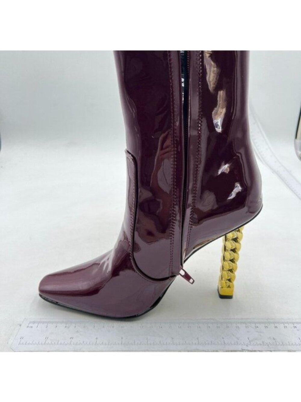 FSJ Women Trendy Pointed Toe Ankle Boot Block Chunky Gold High Heel Boots Purple